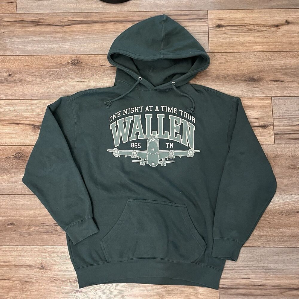 Morgan Wallen 2024 One Night At A Time Tour Hoodie Green Sz L Double Sided Plane